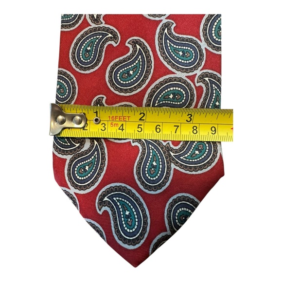 Vintage Boston Traders Silk Paisley Tie Red Teal Classic 90s Style 3.75”X 56” - Picture 6 of 13